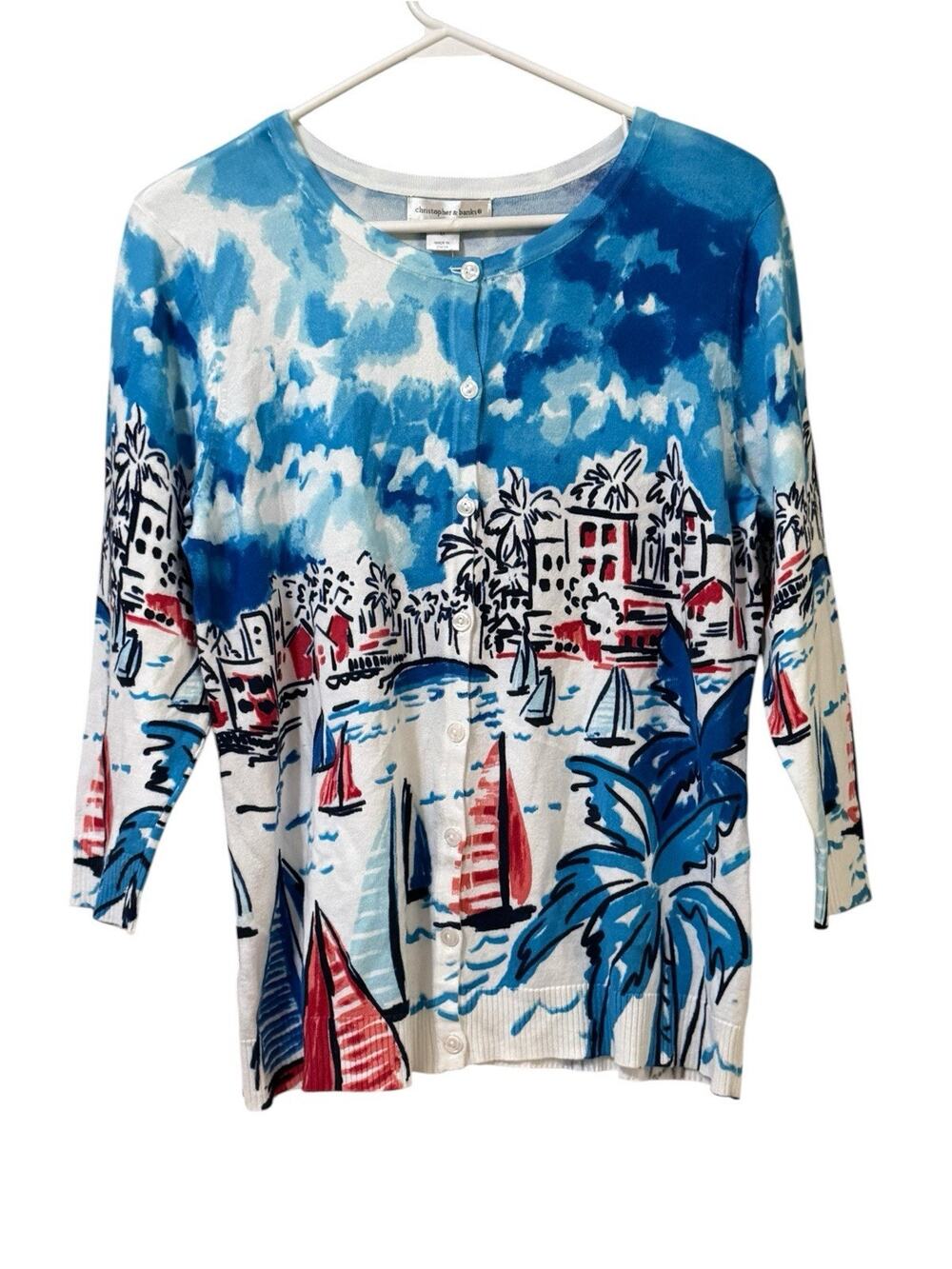 NWT Christopher & Banks Women Size Medium Mediterranean Coast Village Cardigan